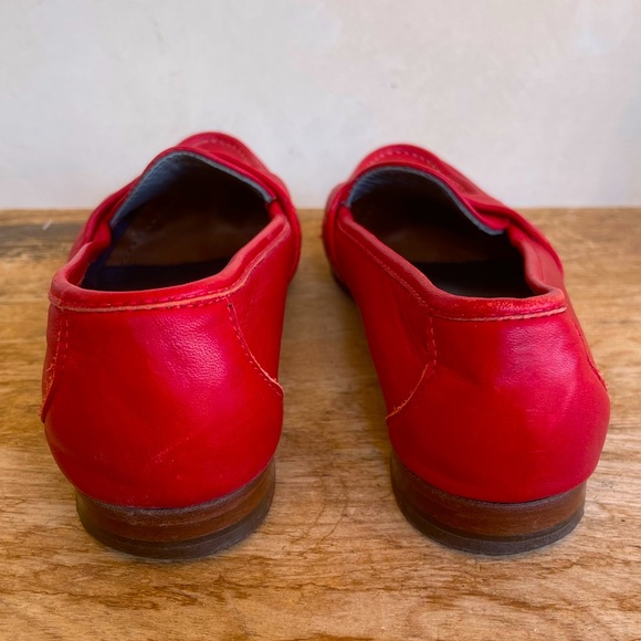 RALPH LAUREN Vtg 80’s Red Leather Loafers Crest Bench Made in Maine USA 8 RARE!! - Picture 10 of 12